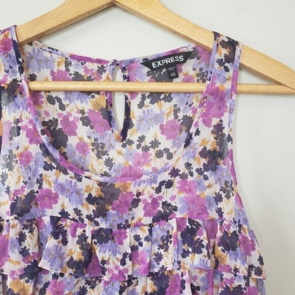 Express | Purple Floral Ruffle Front Tank Blouse Size XS - Picture 5 of 6